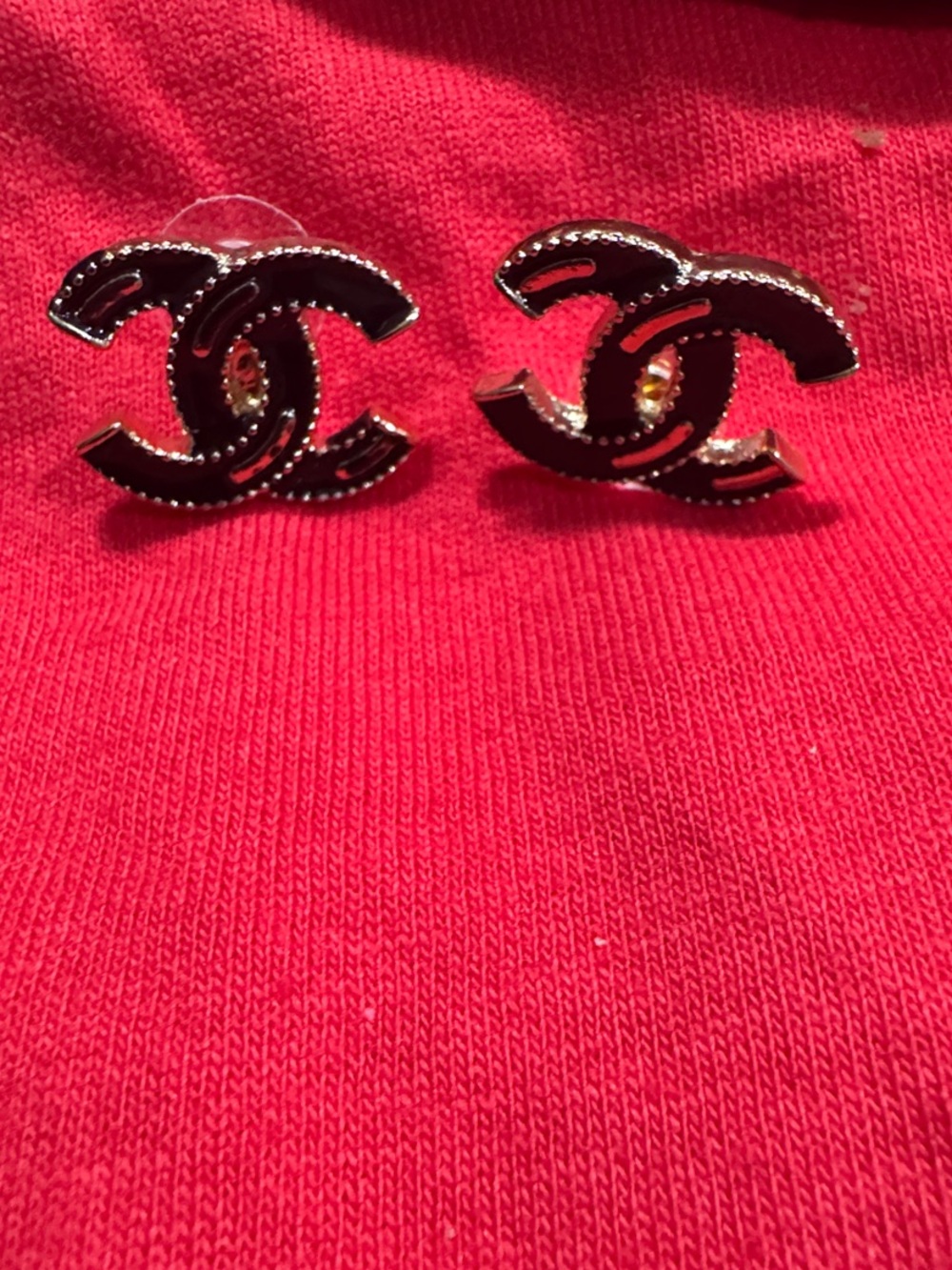 Black and Gold Interlocking Logo Stud Earrings